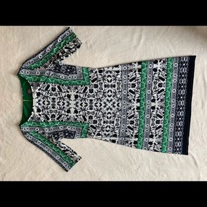 Vince Camuto navy blue and green print dress